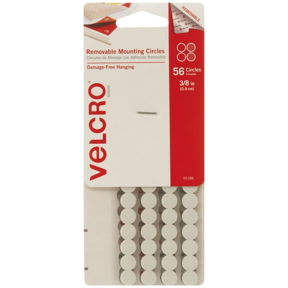 VELCRO Brand - Removable Mounting Circles, Damage-Free Decorating, 3/8", Pack of 56
