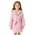 thumbnail image 5 of LYMAYTER Kids Girls Hooded Bathrobe for 1-7Y Girls Cozy Warm Robe Cute Graphic Print Sleepwear With Belt Robe, 5 of 10