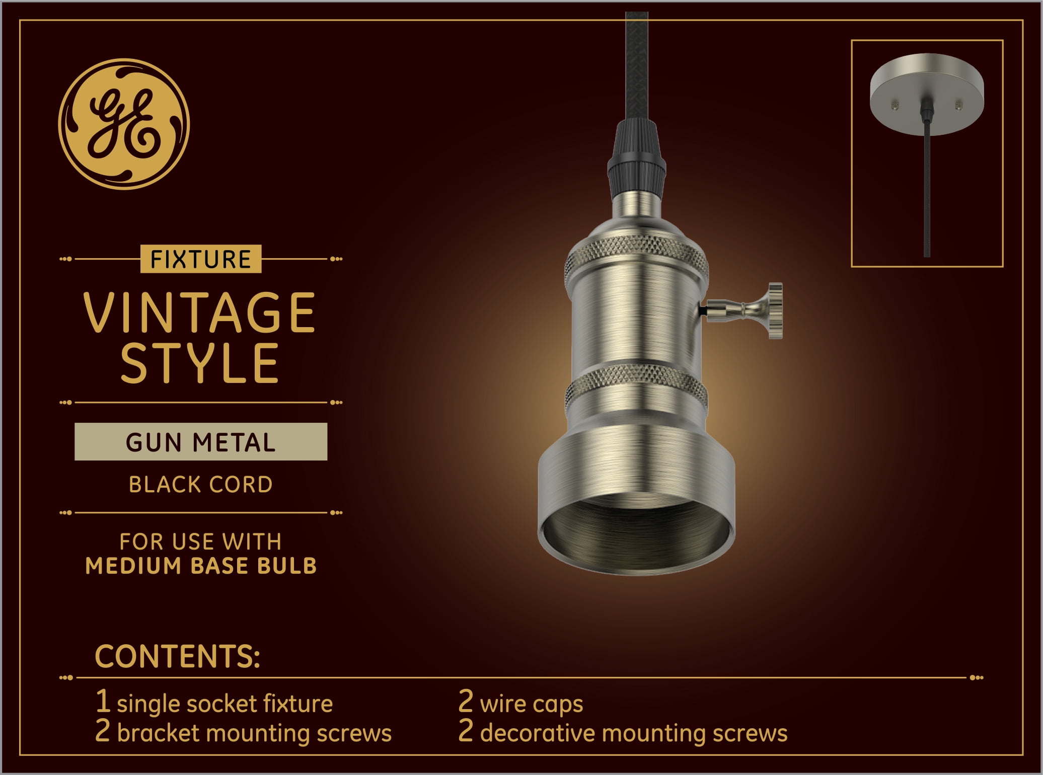 GE Gun Metal Finish Light Bulb Pendant