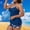 B-Blue, variant on Kctiaxy Tankini Swimsuits for Women Plus Size V Neck Spaghetti Straps Top with Shorts Summer Print Slim Fits Padded 2 Piece Swimsuit