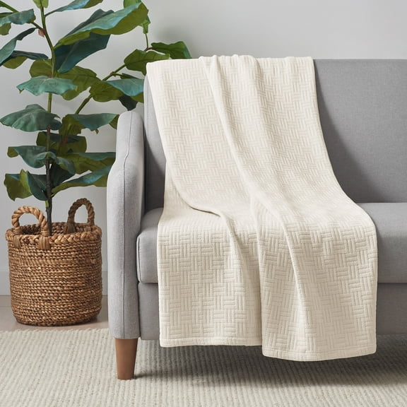 Host & Home 100% Cotton Basketweave Throw, Lightweight Blanket, 300GSM, 50x70, Beige
