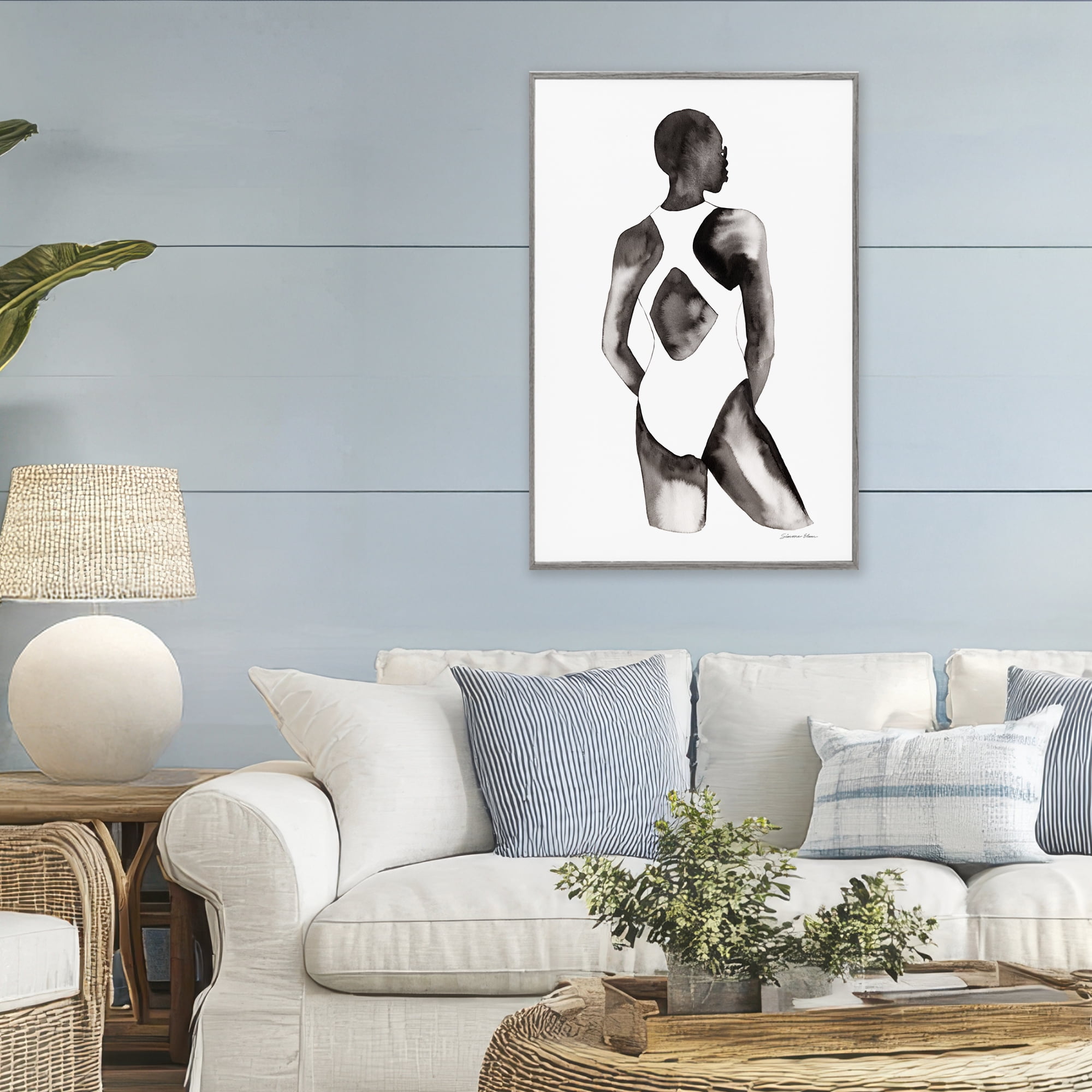 Stupell Industries Beach Day Swimsuit Silhouette Gray Framed Giclee Art, design by Simone Elum