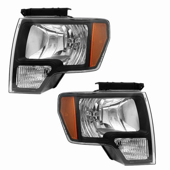 TopAutoGear for 2009 2010 2011 2012 2013 2014 Ford F150 Pickup Headlights assembly Black Housing Clear Lens with Amber Reflector Headlight Replacement Driver and Passenger Side