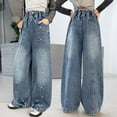 thumbnail image 2 of Gunia Baggy Jeans For Girls Wide Leg With Rhinestone Bead Embellishments Style Long Flowy Trousers Big Kids Toddler Teen Girl Denim Pants 3-12 Years, 2 of 9