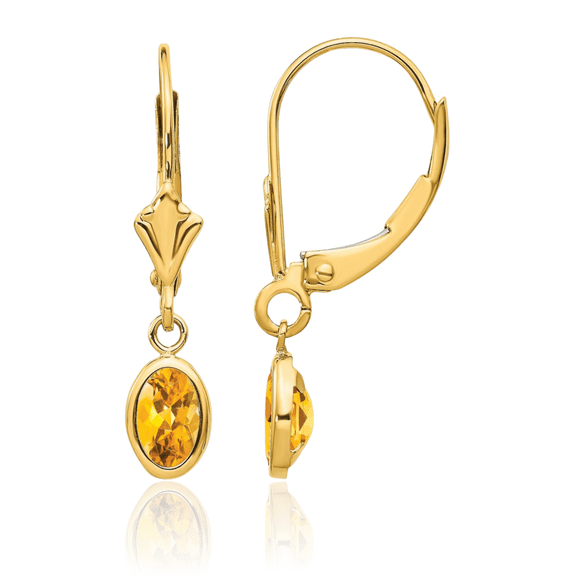 14K Solid Yellow Gold Oval Orange Citrine Drop Dangle Earrings November Birthstone Jewelry
