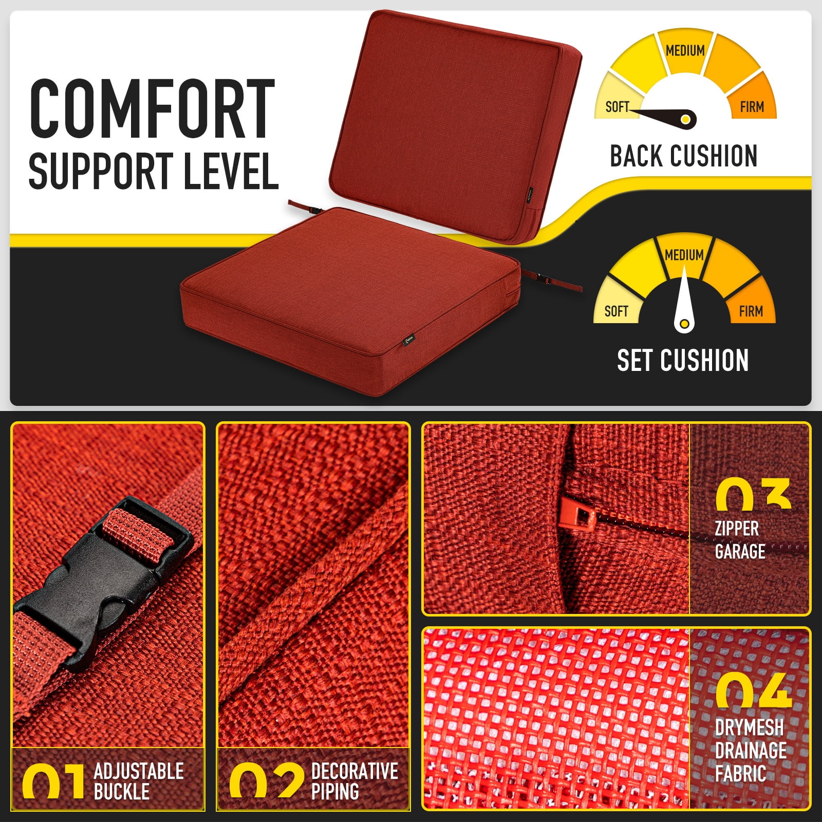 SUNROX All-Weather DryFast Foam Outdoor Patio Furniture Cushions