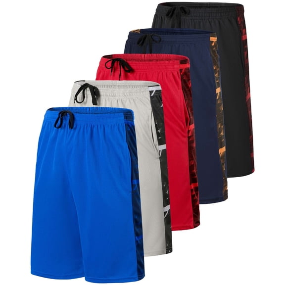Real Essentials 5 Pack: Men's Mesh Athletic Basketball Shorts Quick Dry Activewear with Pockets