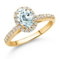 thumbnail image 2 of Gem Stone King 10K Yellow Gold Sky Blue Aquamarine and White Lab Grown Diamond Halo Engagement Ring for Women (1.06 Cttw, Gemstone March Birthstone, Oval 7X5MM), 2 of 4