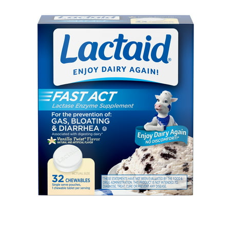 Lactaid Fast Act Lactose Relief Chewables, Vanilla, 32 Packs of