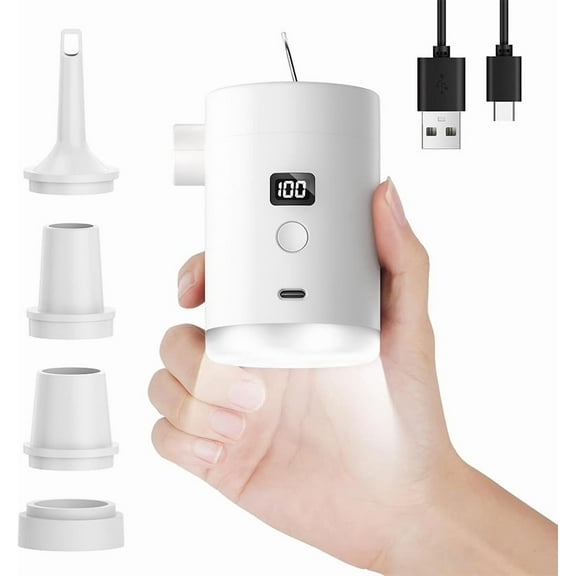 Portable Air Pump for Inflatables/Deflator, 4000mAh USB Rechargeable Air Pump with Camping Light LED, Mini Air Mattress Pump for Sleeping Pads, Swimming Rings, Vacuum Storage Bags