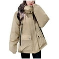 thumbnail image 2 of UPPADA Thick Winter Coats for Women's Cropped Puffer Jacket Casual Zip Up Winter Hoodie Baggy Short Down Coats with Pockets Puffer Pullover Khaki,M, 2 of 5