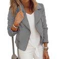 thumbnail image 2 of Koszal Office Lady Solid Color Long Sleeve Lapel Zip Blazer Jacket Slim Fit Short Coat, 2 of 6