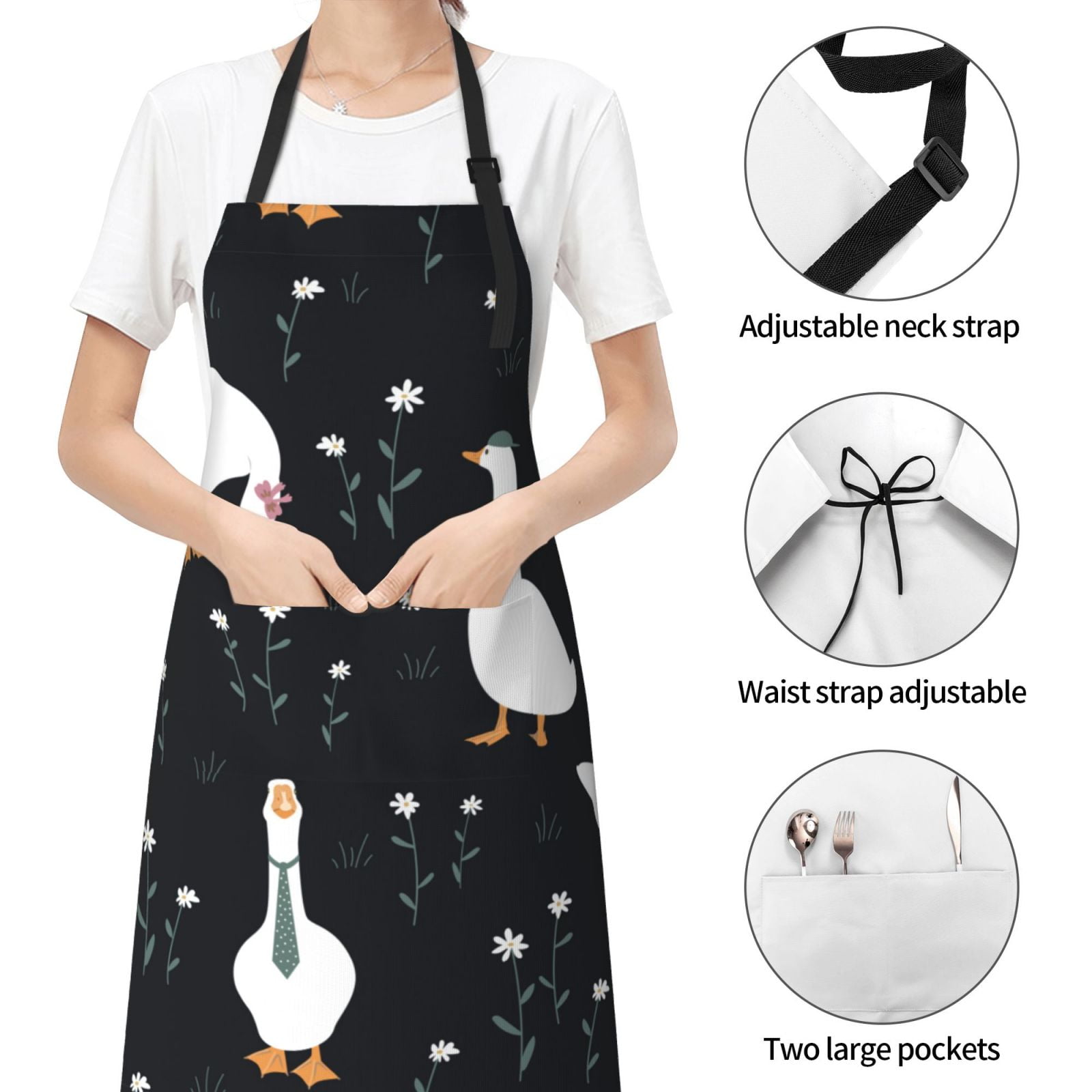 Kdxio Fashionable Goose Apron with Pockets Adjustable Kitchen Aprons for Men Women Waterproof Aprons for Cooking,Drawing,Crafting, Baking Household Cleaning