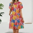 thumbnail image 2 of Candy Pattern Rainbow Lollipop Short Sleeve Dress Women Summer Evening Dresses Ladies Sundress, 2 of 7