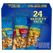 PLANTERS Variety Packs (Salted Cashews, Salted Peanuts and Honey Roasted Peanuts), 24 Packs | On-the-Go Nut Snack Packs