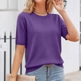 thumbnail image 7 of Delconic Women’s Crew Neck Short Sleeve Knit Sweater Pullover Lightweight Soft Top Classic Fit Ribbed Hem for Daily Wear Dark Purple XL, 7 of 7