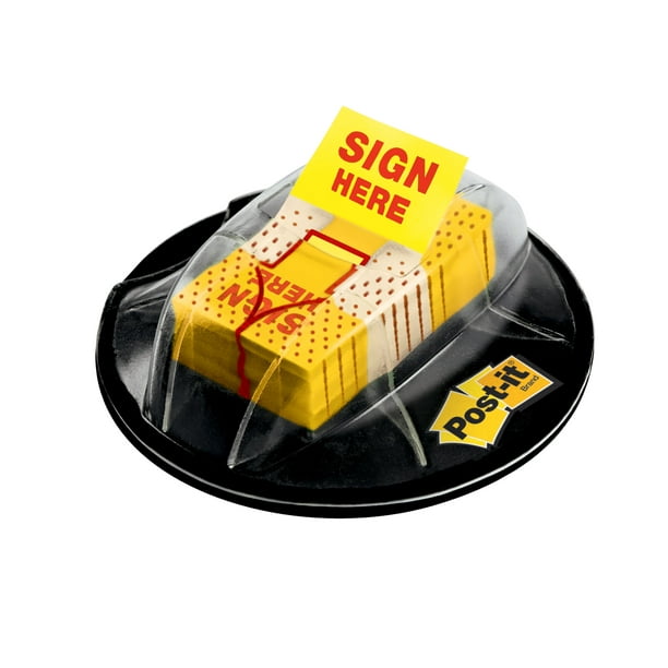 Postit 1" Wide Sign Here Flags , Yellow, 200/ Desk Grip Dispenser
