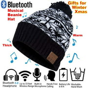 Bluetooth Beanie Winter Hat Bluetooth 5.0 Toque Cap Running Headphones Wireless Musical Knit Cap with Stereo Headsets &