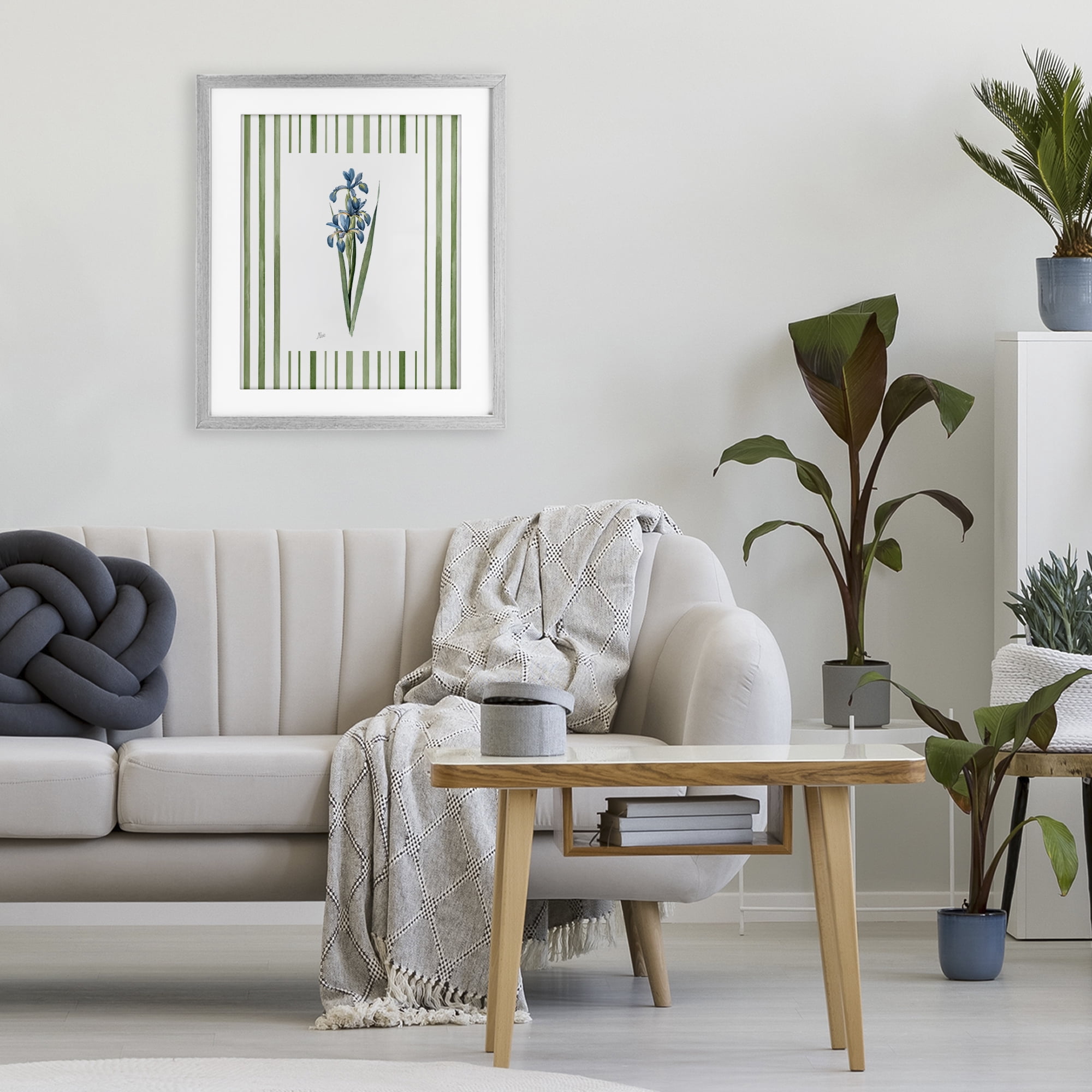 Stupell Industries Spring Irises with Stripes Gray Framed Print Under Glass, design by Nan