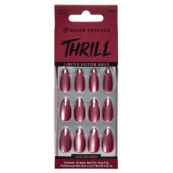 Salon Perfect Halloween Thrill Magnetic Medium Almond Press On Nails with Glue and File, French, 30 Pieces