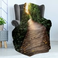 thumbnail image 4 of Jungle Soft Flannel Fleece Throw Blanket, Boardwalk In Mangrove Forest Sunlight Tunnel Sunset Autumn Green Leaves, Cozy Plush for Indoor and Outdoor Use, 50" x 60", Brown Green Yellow, by Ambesonne, 4 of 5