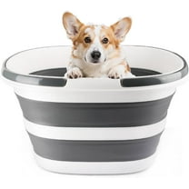 28L Large Collapsible Mop Bucket with Handle for Cleaning, Silicone Portable Pet Bathtub for Puppy Small Dogs Cats, Foldable Laundry Basket Hamper Clothes Storage Bin Space Saving Design for RV Home