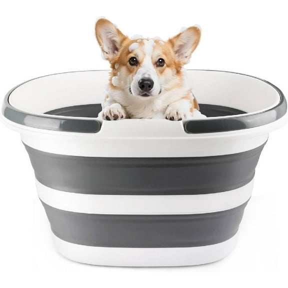 28L Large Collapsible Mop Bucket with Handle for Cleaning, Silicone Portable Pet Bathtub for Puppy Small Dogs Cats, Foldable Laundry Basket Hamper Clothes Storage Bin Space Saving Design for RV Home