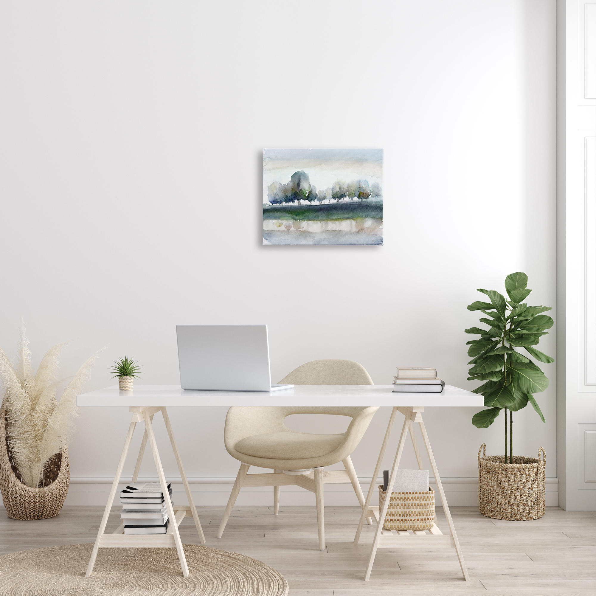 Stupell Industries Tree Orchard Flowing River Watercolor Nature Scene Painting Gallery Wrapped Canvas Print Wall Art, Design by Nan