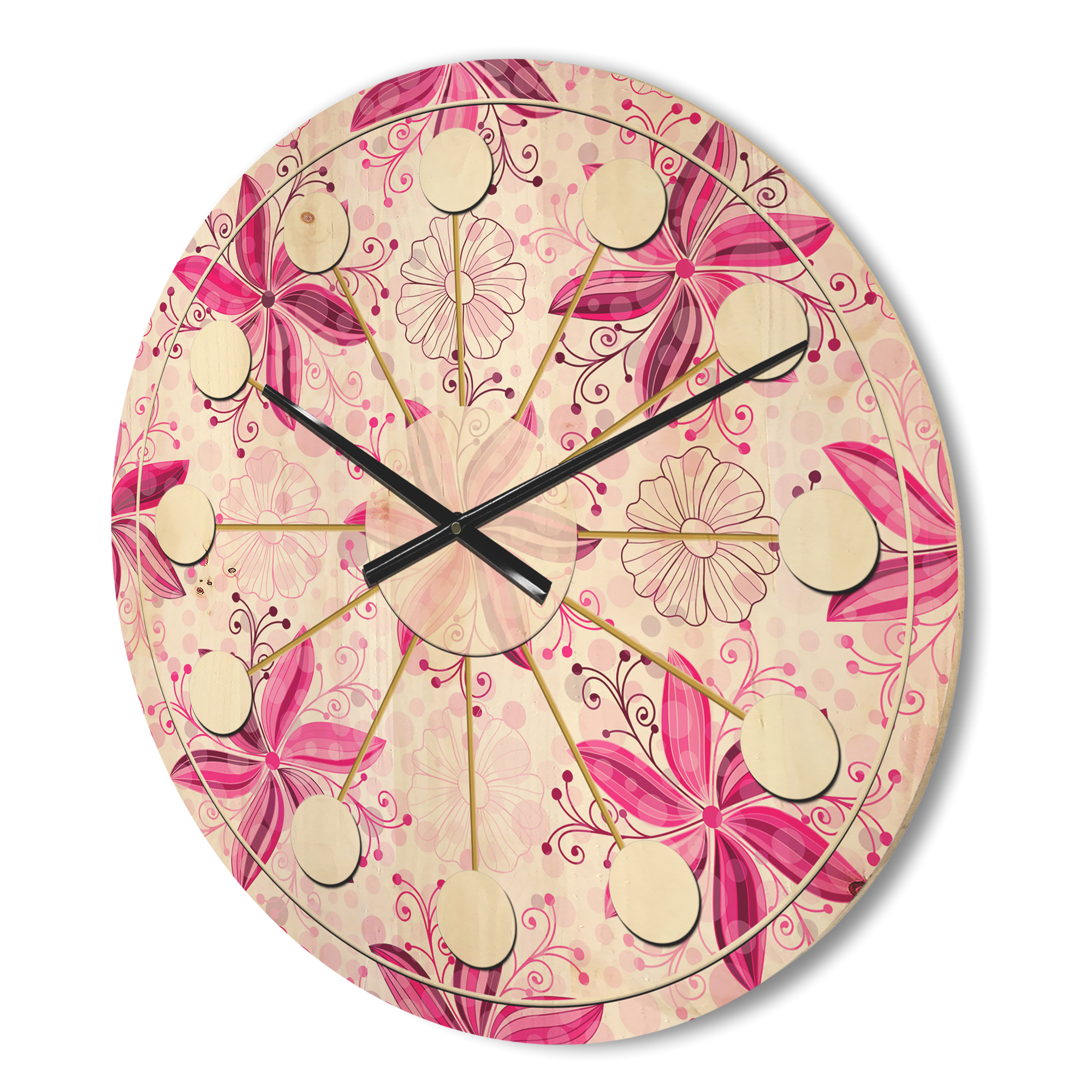 Designart 'Floral Retro Pattern XII' Mid-Century Modern Wood Wall Clock