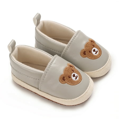 Loliuicca Baby Girl Casual Flats Bear Embroidery Soft Sole First Walking Shoes