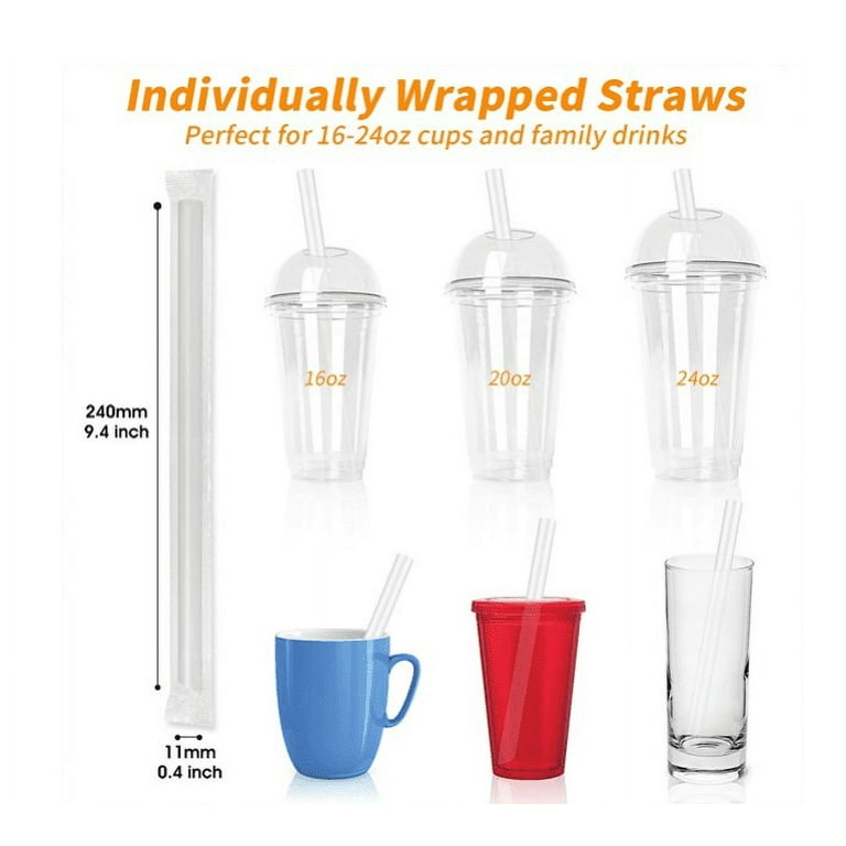 Topboutique 100 PCS Clear Plastic Boba Straws, 0.43 Wide X 9.45 Long  Disposable Smoothie Straws for Bubble Tea, Milkshakes, Popping Pearls
