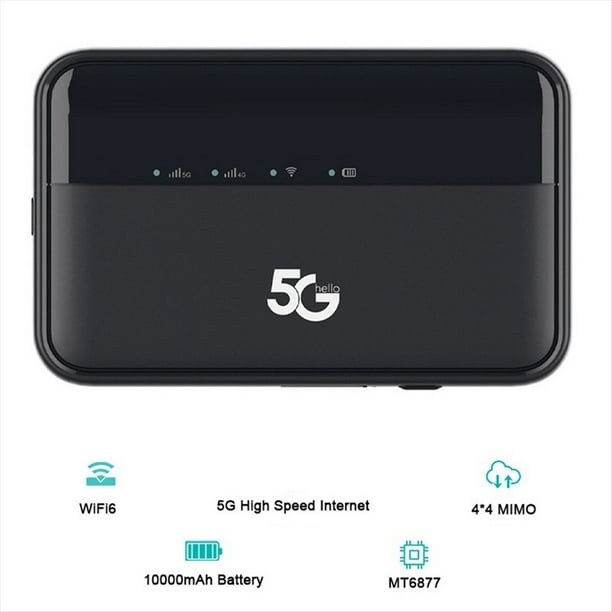 Enrutador 5G Desbloqueado, Módem MiFi, Punto de Acceso Móvil, Enrutador WiFi con Ranura para Tarjeta SIM, Enrutador WIFI6 Inalámbrico de 10000 MAh, Versión EAU