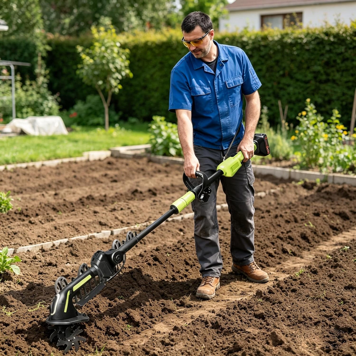 2-in-1 Cordless Tiller & Cultivator with Extension Pole, Rechargeable Garden Rototiller, Lightweight Handheld Soil Cultivator for Lawn, Yard, Flower Beds & Vegetable Gardens (Battery x2-Pole)
