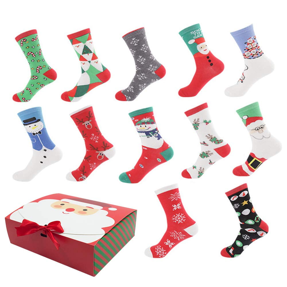 Clothing Socks - Christmas Holiday 12-Pack Gift Socks with Gift Box ...