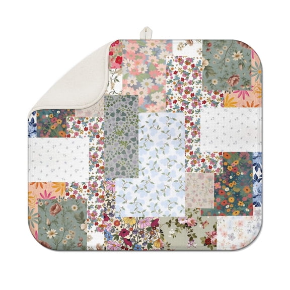 Pioneer Flower Floral Print Pattern Dish Drying Mat for Kitchen 1 Pack, Ultra Absorbent Microfiber Dishes Drainer Mats,16"x18"