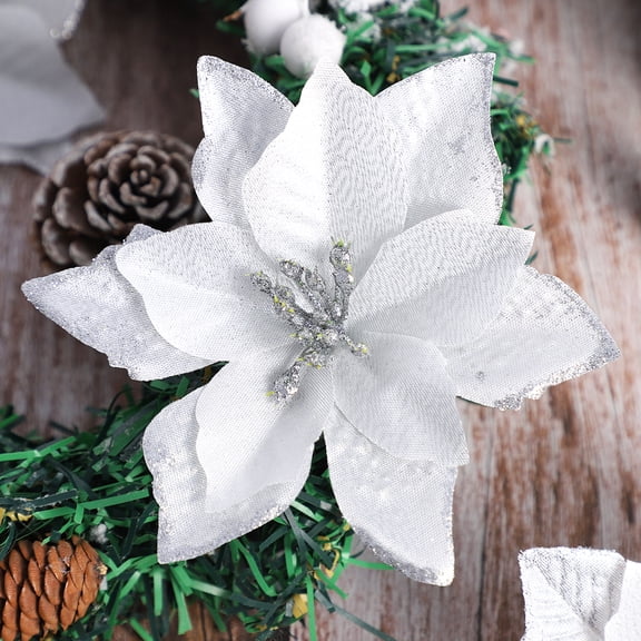 Raindrops 24pcs Christmas Glitter Poinsettia Flowers Artificial Ornaments (Silver)