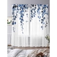 thumbnail image 3 of Blue Eucalyptus Leaves Sheer Curtains 108 Inch Long 2 Panels, Rustic Summer Watercolor Plant Light Filtering Rod Pocket Semi Sheer Curtains, Sheer Voile Drapes for Living Room Bedroom, 52"x108", 3 of 5