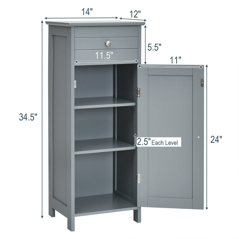 Gymax Bathroom Floor Cabinet Free Standing Storage Side Organizer w/4 - See Details - Grey