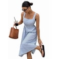 thumbnail image 6 of Women'S Maxi Striped Dress Summer Sleeveless Square Neck Smocked A Line Flowy Spring Vacation Sundress Blue L, 6 of 10