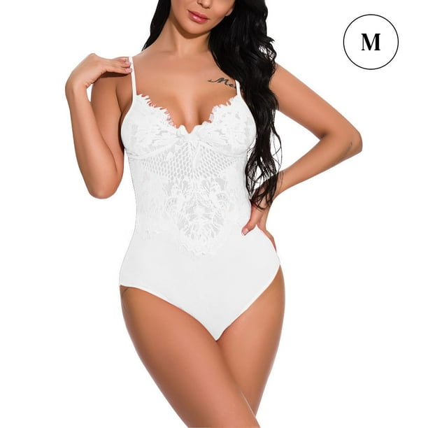 Mujer Encantadora Body Lenceria Ropa interior de encaje Perspectiva Ropa de dormir Blanco M Inevent XX000205 04 Walmart en linea