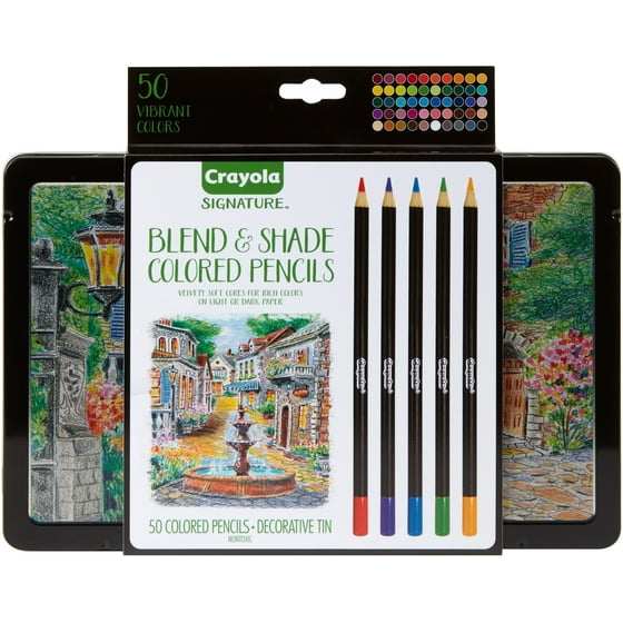 crayola 50 piece signature blend shade colored pencils with tin in