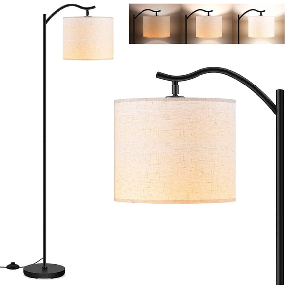 Lampara de pie BoostArea B1301 LED arqueada moderna con pantalla de lino y base E26