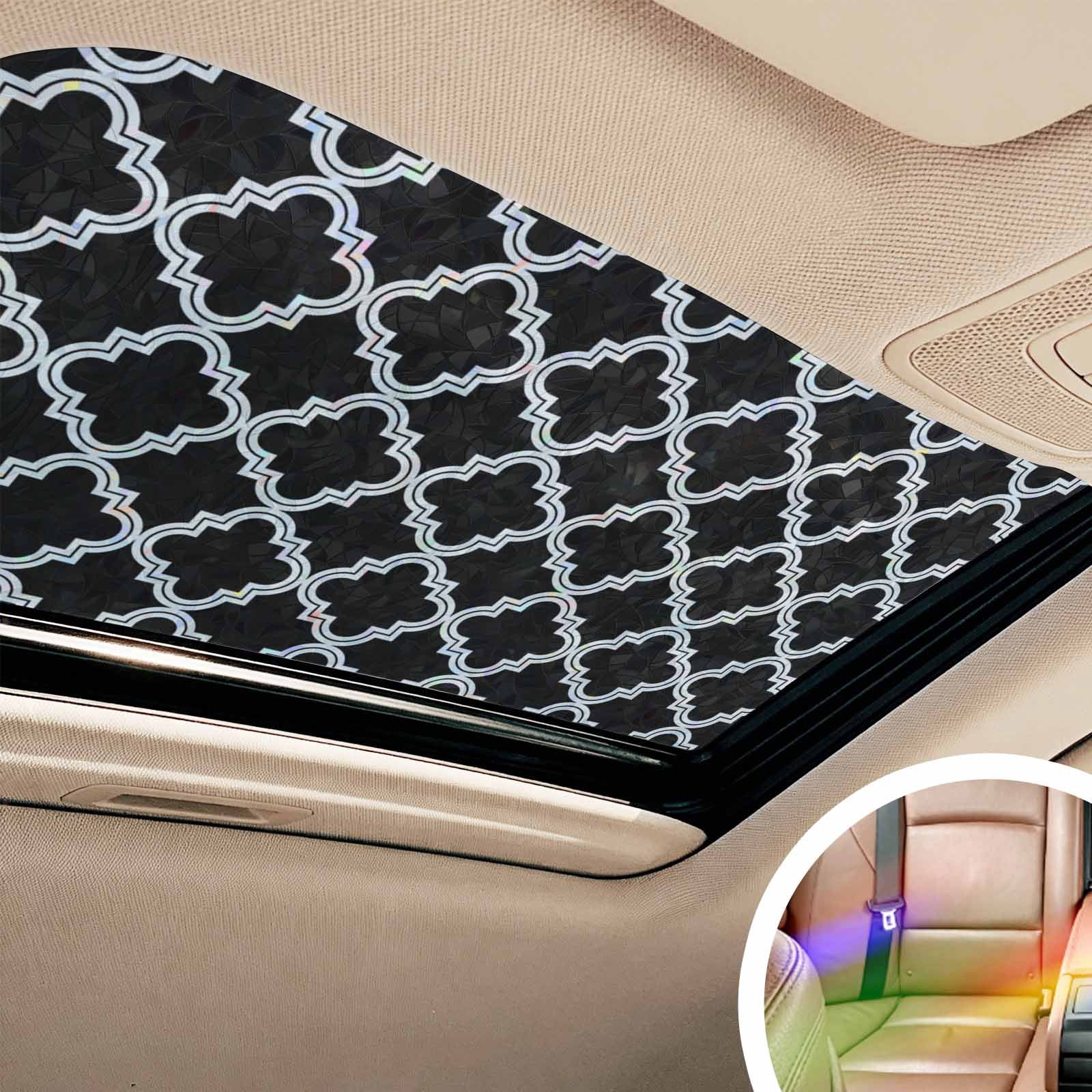 Modern Black Geometric Window Privacy Film Stain Glass,Reusable Decorative Rainbow Window Film,Abstract Art Morocco Aesthetic Static Cling Sun Blocking Stickers Decals Covers 35.4" x 78.7" (3pcs)