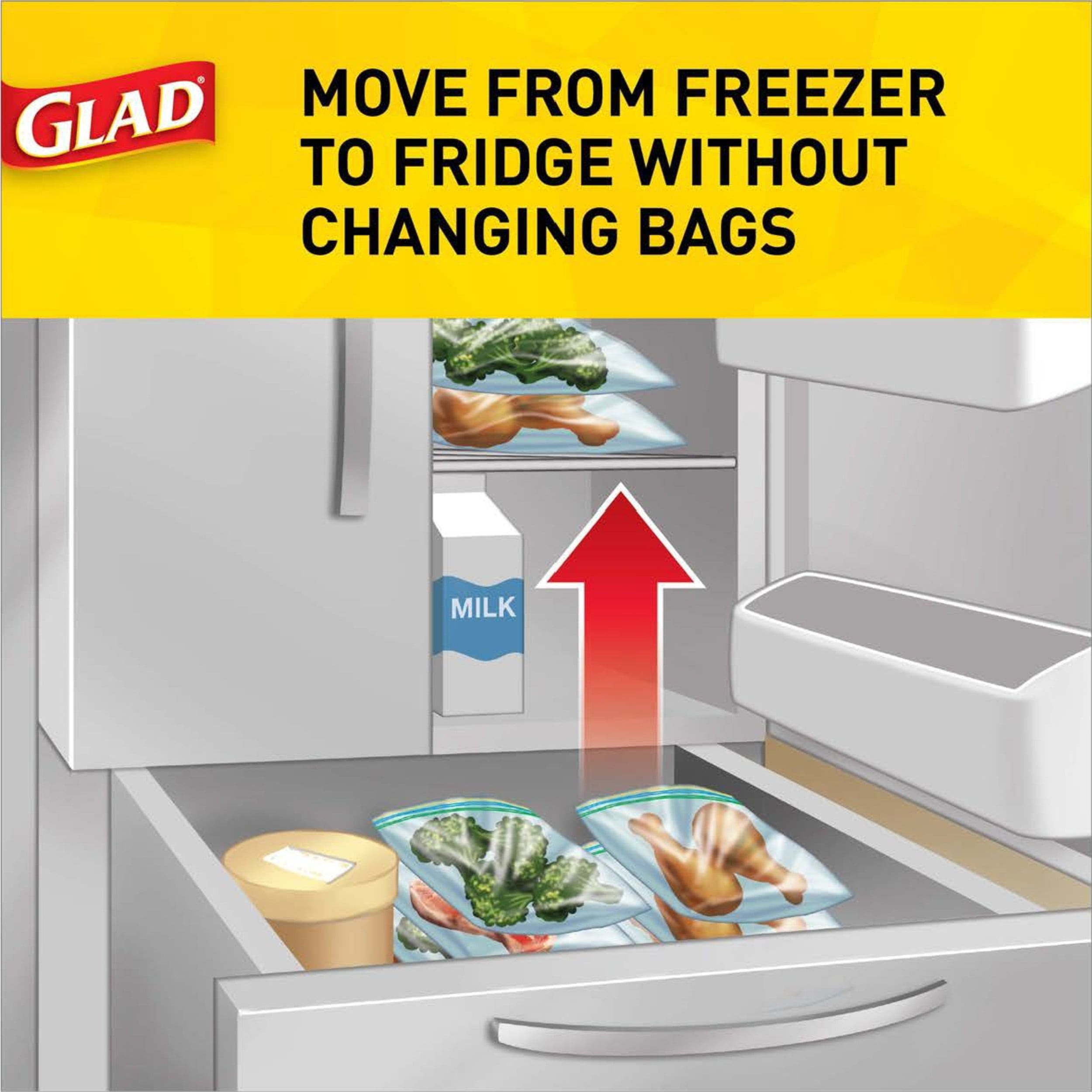 Glad Food Storage and Freezer 2 in 1 Zipper Bags - Gallon Size 
