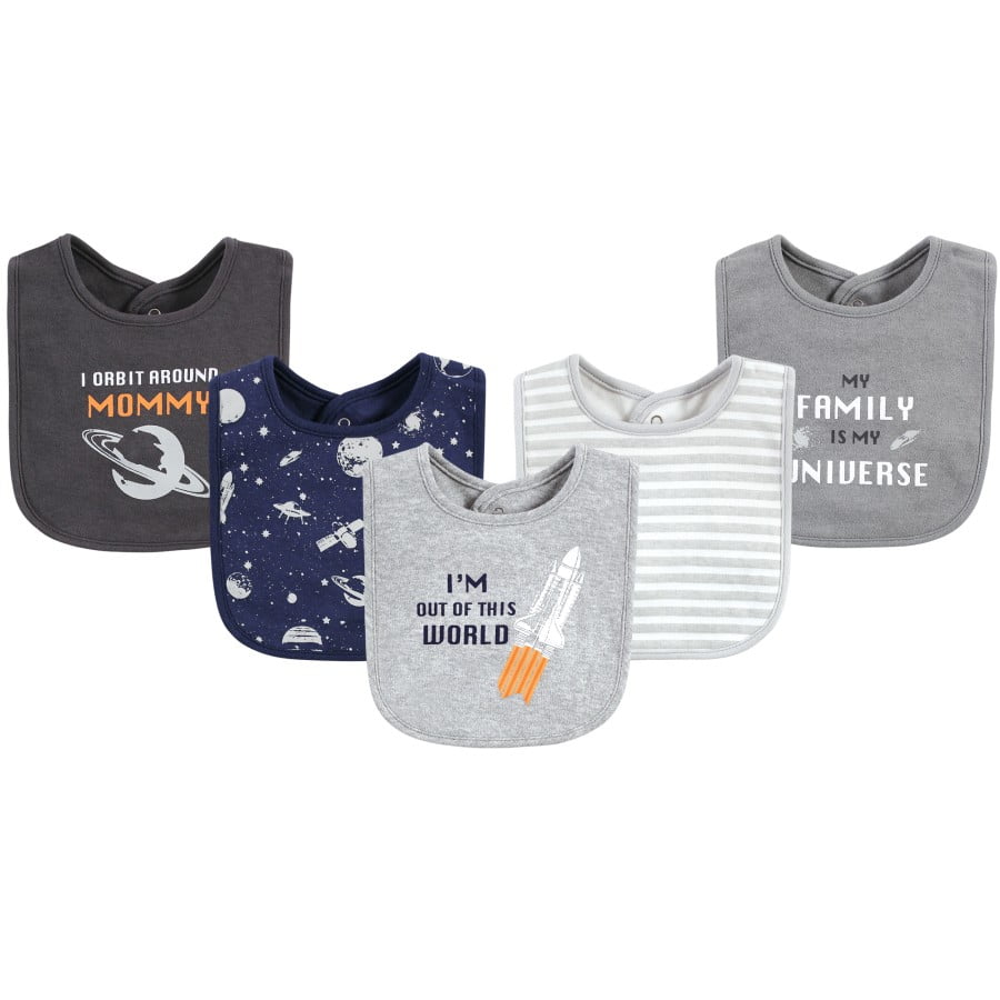 Hudson Baby Infant Boy Cotton Bibs, Outer Space, One Size
