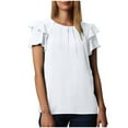 thumbnail image 4 of Plebaso Hauts d'Été pour Femmes Manches Courtes à Volants Blouses Décontractées Col Rond Couleur Unie Chemises Amples pour Femmes, 4 of 6