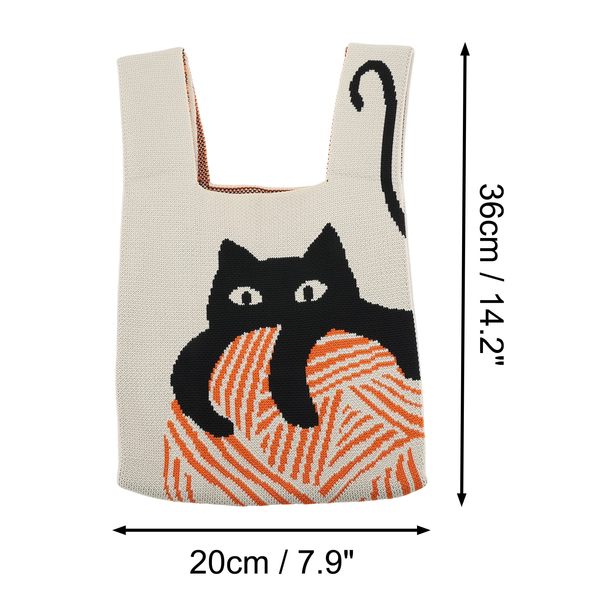 Unique Bargains Practical and Cute Design Stylish Cat Knitted Wrist Bag Beige