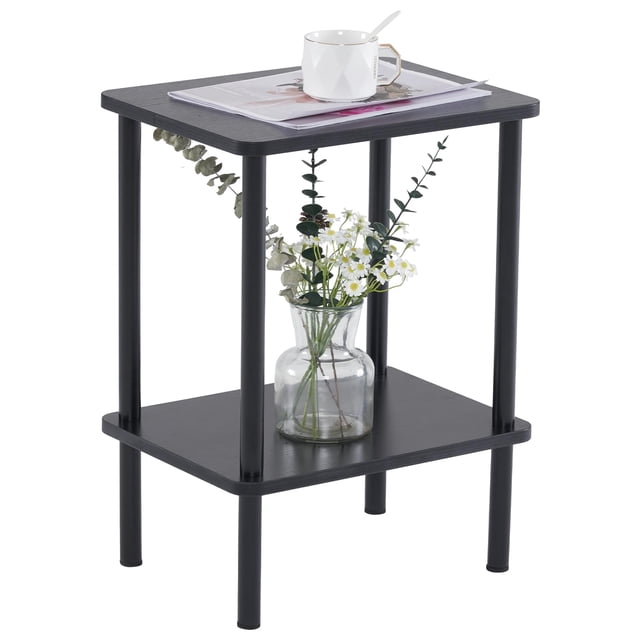 Mesa auxiliar Apicizon de 2 niveles con estante de almacenamiento negro