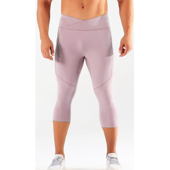 Kalauyu Men's 3/4 Compression Pants Athletic Leggings Running Capri Tights Basketball Gym Base Layer