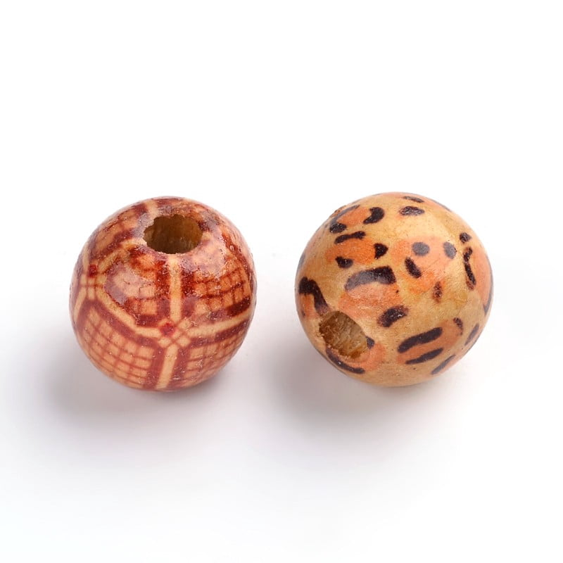 Round Printed Natural Maple Wood Beads Mixed color 16x15mm Hole: 5mm about 830pcs/1000g Maple Wood